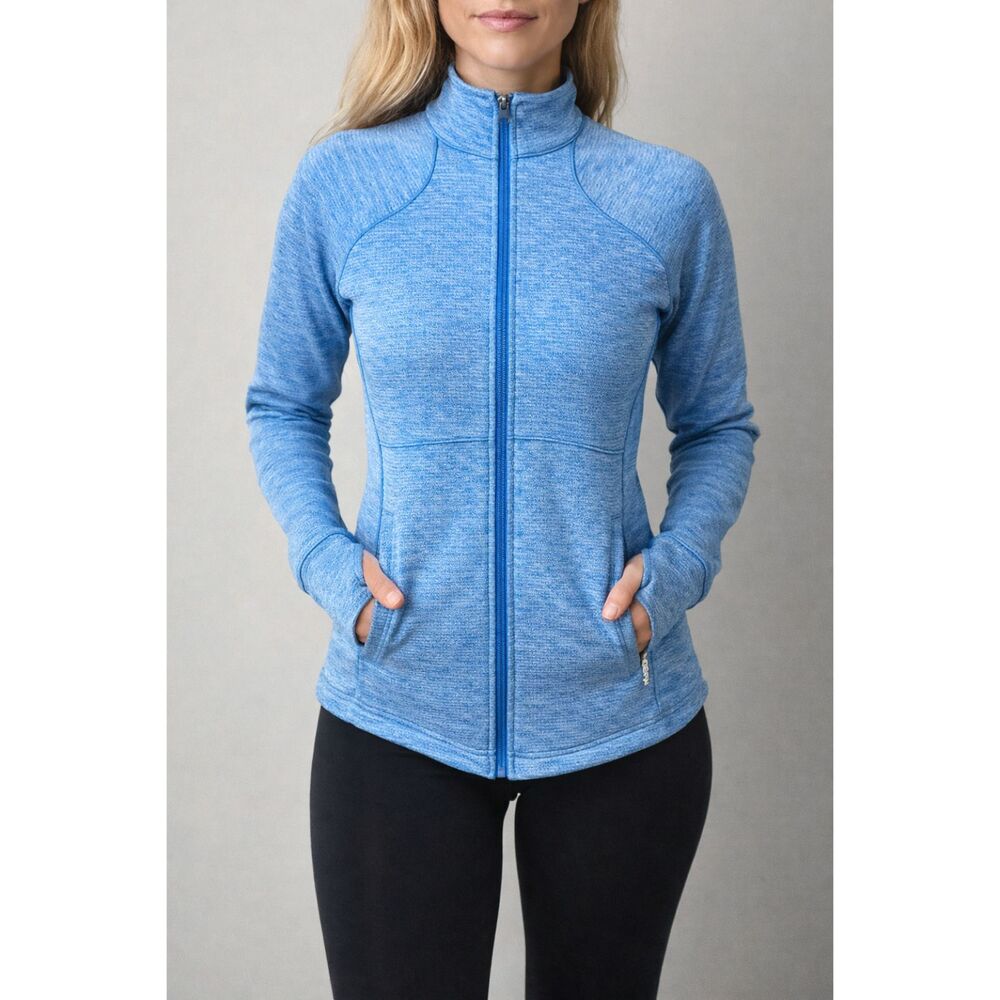 Reebok Womens Medium Blue Full Zip Athletic Jacket Thumbholes Stretch Activewear